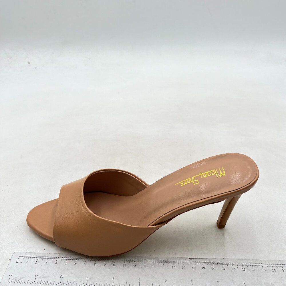 Milooey shoes Women's Stiletto Heels Peep Toe Heeled Slide Sandals Mules Nude